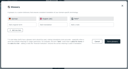 Built in Glossary for key terms and concepts